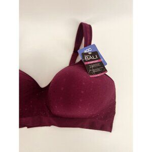 Bali 40C Wirefree Bra DFB540 Dark Red Purple Comfort Band Embossed Floral NWT